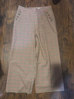 Mango High-Waist Wide Leg Plaid Pants -